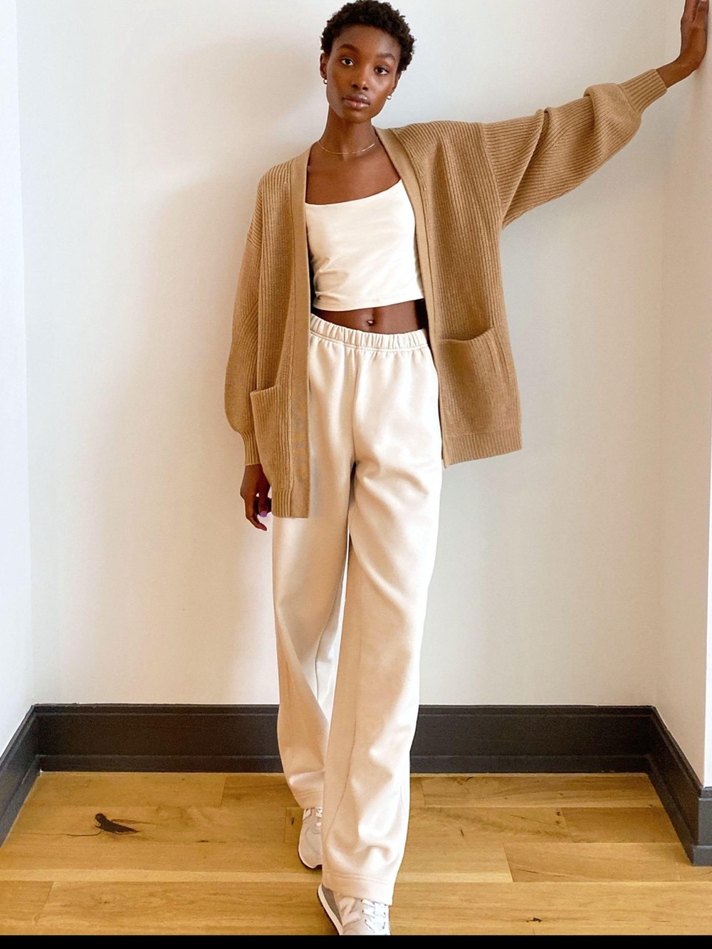 Wilfred Free Aritzia Unwind Cardigan 100% Merino Wool Camel Tannin S Minimalist